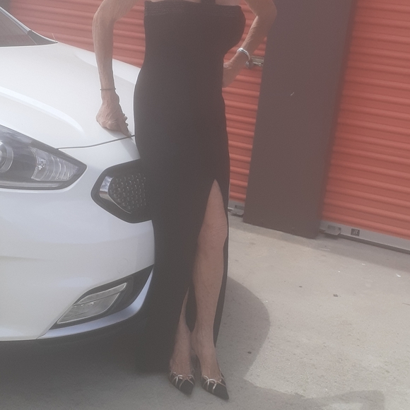 80s black beaded Chocker Collar Halter Maxi long Dress 6 S Gown Cocktail party - Picture 2 of 8